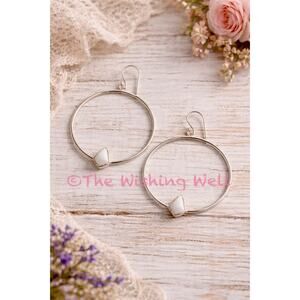 White Howlite natural gemstone 2 inch large hoop .925 sterling silver earrings